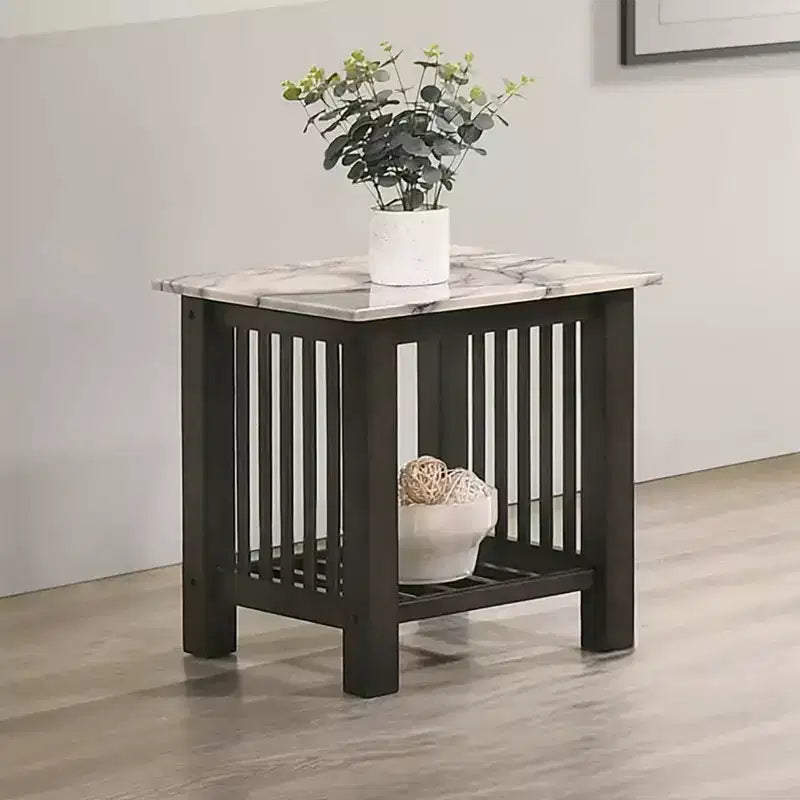 GDFStudio Mason Modern Wood Contemporary End Table with Faux Marble Top