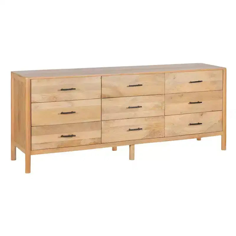 Royal Hampton Geti 84 Inch Wide Dresser, 9 Spacious Drawers, Handcrafted Natural Oak White Mango Wood