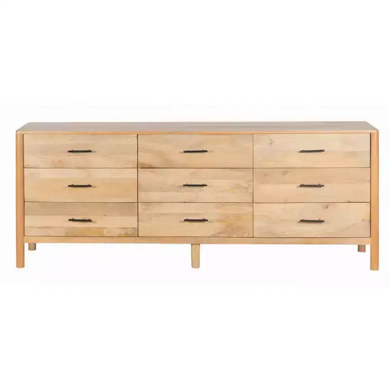 Royal Hampton Geti 84 Inch Wide Dresser, 9 Spacious Drawers, Handcrafted Natural Oak White Mango Wood