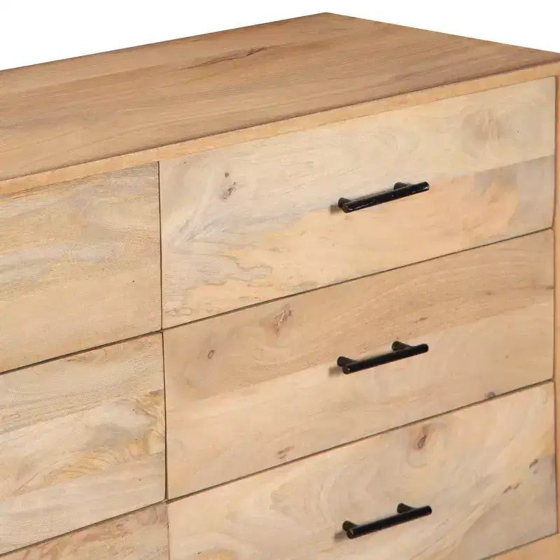 Royal Hampton Geti 84 Inch Wide Dresser, 9 Spacious Drawers, Handcrafted Natural Oak White Mango Wood