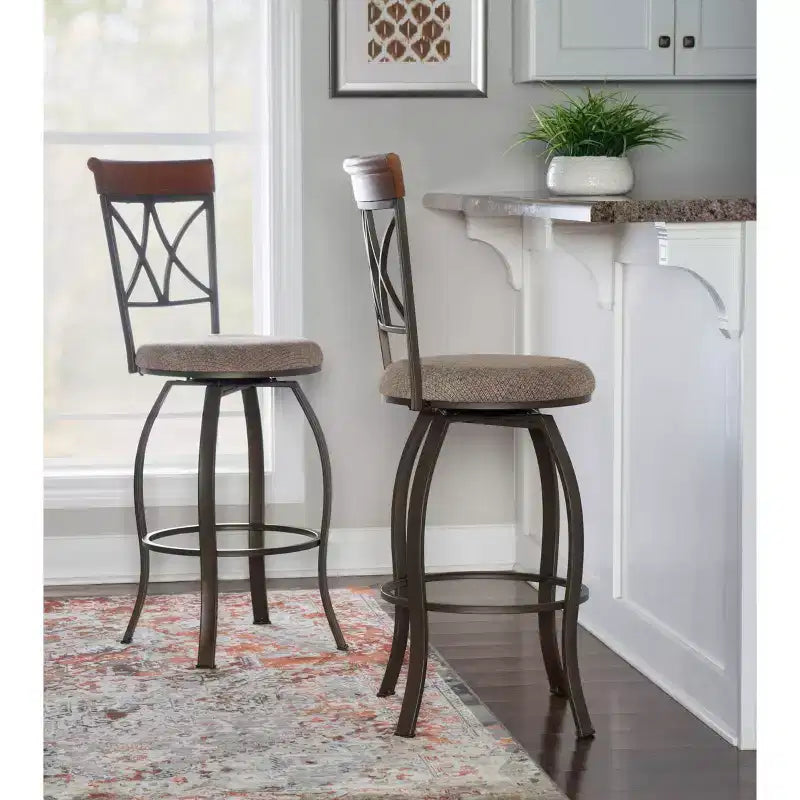 29" Carter Upholstery Swivel Barstool Metal/Tan/Cherry - Powell Company