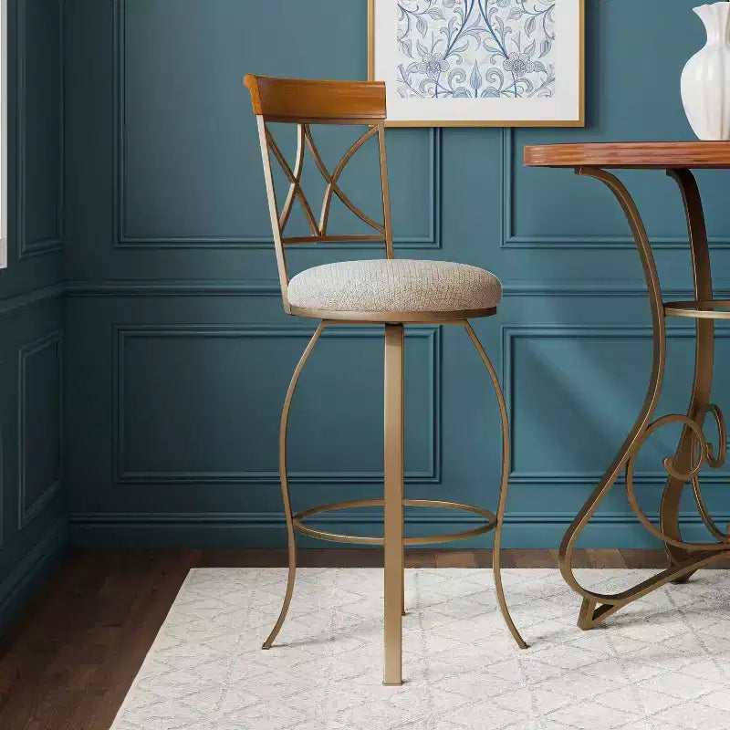 29" Carter Upholstery Swivel Barstool Metal/Tan/Cherry - Powell Company