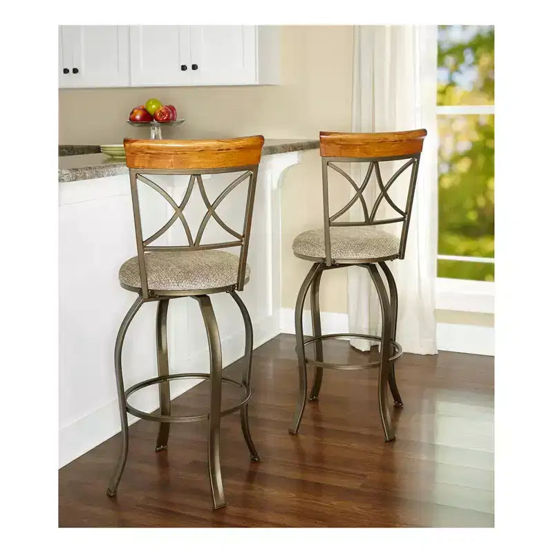 29" Carter Upholstery Swivel Barstool Metal/Tan/Cherry - Powell Company