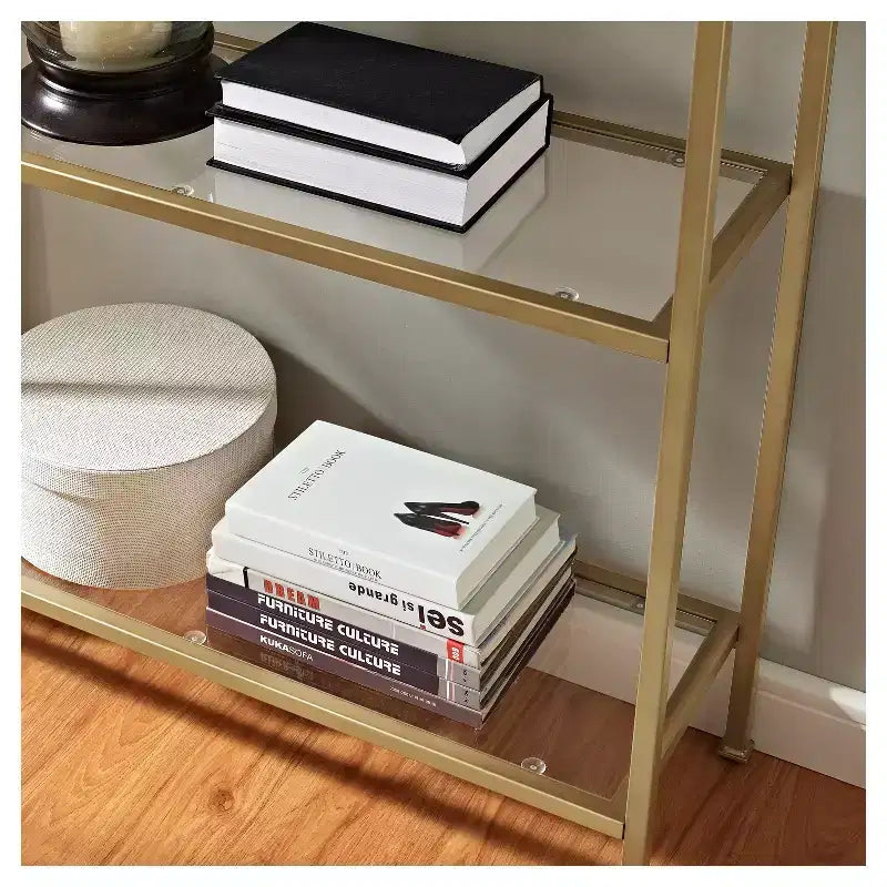 Crosley 80.5" Aimee Etagere Gold: Modern Style, 4-Tier, Tempered Glass Shelves, Steel Frame