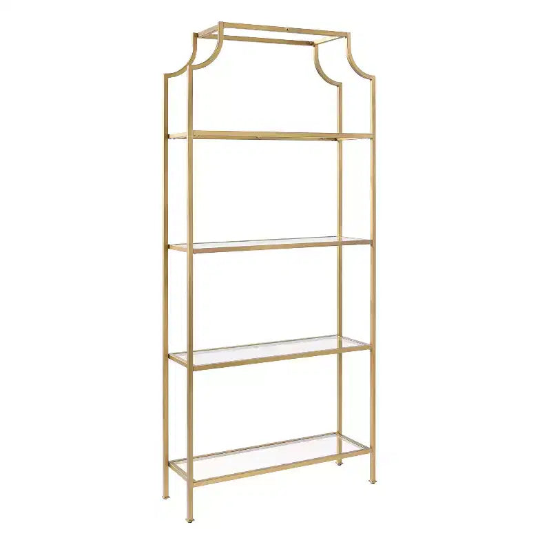 Crosley 80.5" Aimee Etagere Gold: Modern Style, 4-Tier, Tempered Glass Shelves, Steel Frame