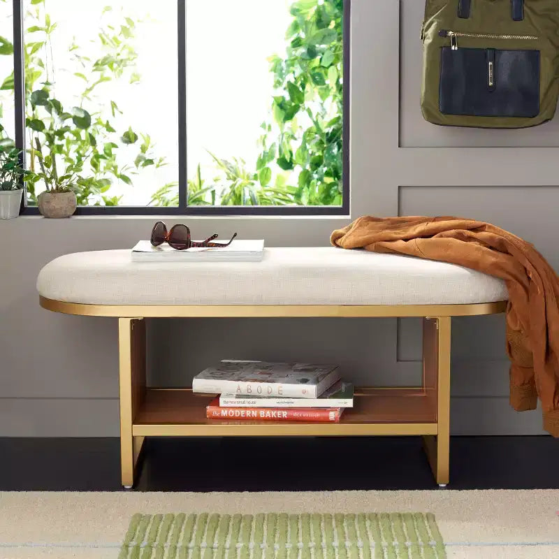 Iona Open Shelf Bench With Cushion - BCH5002 - Safavieh