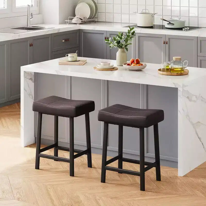 Whizmax 24 Inch Backless Saddle Barstools Set of 2, Counter Height Upholstered Padded Barstools with Curved Surface, Metal Leg and Footrest