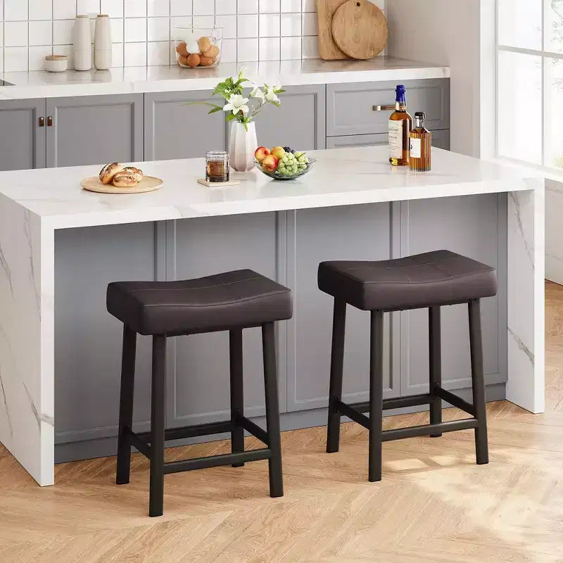 Whizmax 24 Inch Backless Saddle Barstools Set of 2, Counter Height Upholstered Padded Barstools with Curved Surface, Metal Leg and Footrest