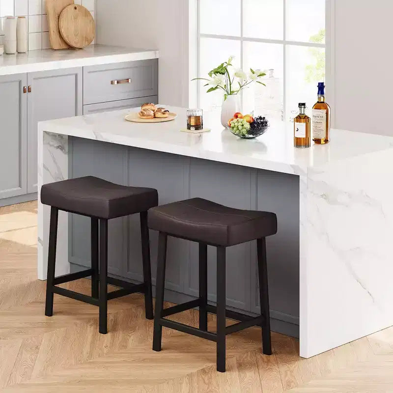 Whizmax 24 Inch Backless Saddle Barstools Set of 2, Counter Height Upholstered Padded Barstools with Curved Surface, Metal Leg and Footrest