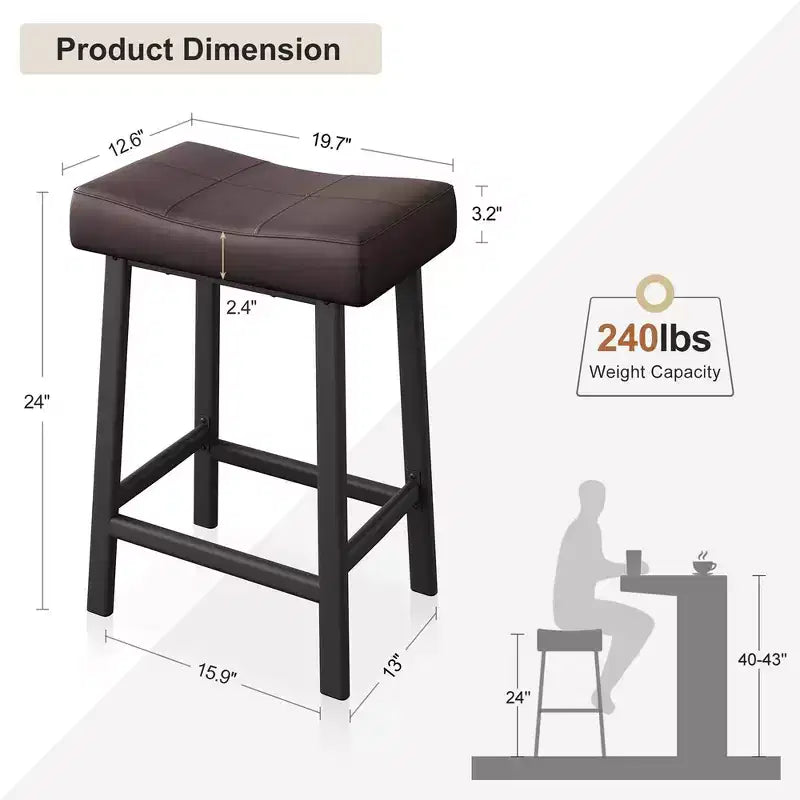 Whizmax 24 Inch Backless Saddle Barstools Set of 2, Counter Height Upholstered Padded Barstools with Curved Surface, Metal Leg and Footrest