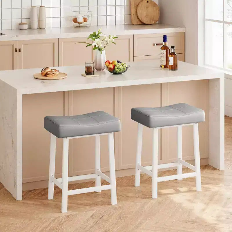 Whizmax 24 Inch Backless Saddle Barstools Set of 2, Counter Height Upholstered Padded Barstools with Curved Surface, Metal Leg and Footrest