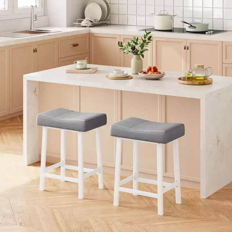 Whizmax 24 Inch Backless Saddle Barstools Set of 2, Counter Height Upholstered Padded Barstools with Curved Surface, Metal Leg and Footrest