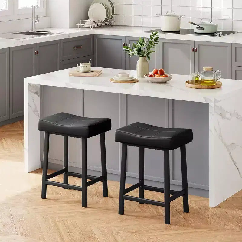 Whizmax 24 Inch Backless Saddle Barstools Set of 2, Counter Height Upholstered Padded Barstools with Curved Surface, Metal Leg and Footrest