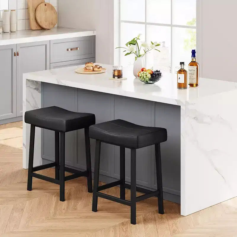 Whizmax 24 Inch Backless Saddle Barstools Set of 2, Counter Height Upholstered Padded Barstools with Curved Surface, Metal Leg and Footrest