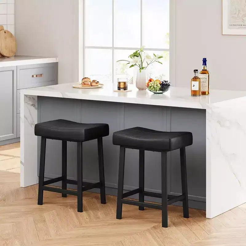 Whizmax 24 Inch Backless Saddle Barstools Set of 2, Counter Height Upholstered Padded Barstools with Curved Surface, Metal Leg and Footrest