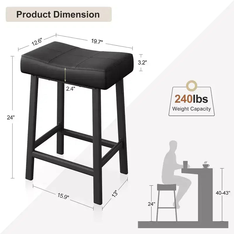 Whizmax 24 Inch Backless Saddle Barstools Set of 2, Counter Height Upholstered Padded Barstools with Curved Surface, Metal Leg and Footrest