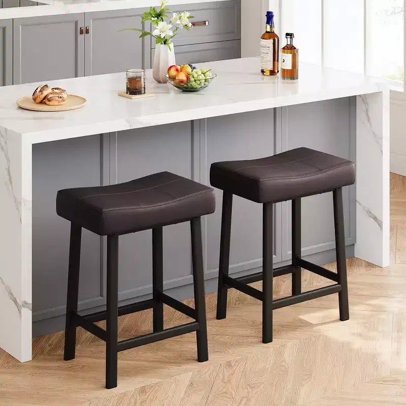 Whizmax 24 Inch Backless Saddle Barstools Set of 2, Counter Height Upholstered Padded Barstools with Curved Surface, Metal Leg and Footrest