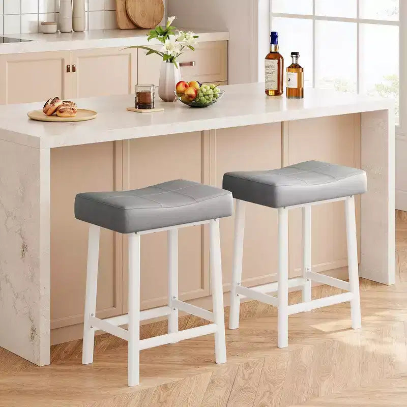 Whizmax 24 Inch Backless Saddle Barstools Set of 2, Counter Height Upholstered Padded Barstools with Curved Surface, Metal Leg and Footrest